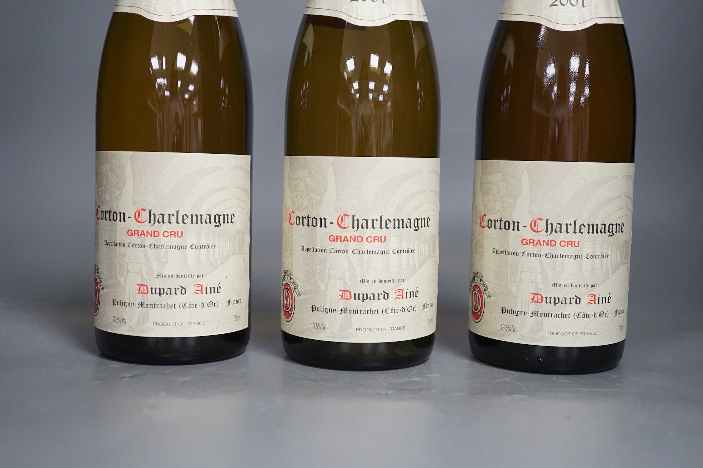 Three bottles of Dupard-Aine Corton Charlemagne Grand Cru, 2001